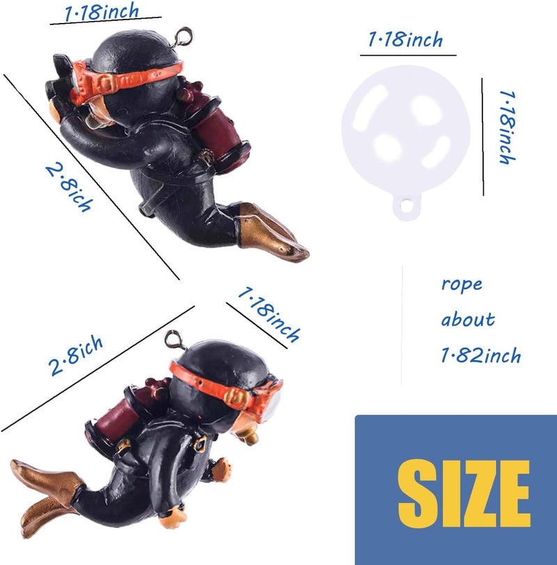 Wonfly 2-Pack Tank Decorations, Cute Little Diver, Aquarium Decoration Accessories Ornaments with Float Ball, Playmate for Tank Suitable for All Kinds of Fish and Tanks (Black) - Image 2